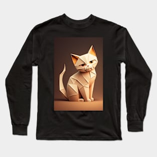 Cute Cat Portrait Paper Art Style Long Sleeve T-Shirt